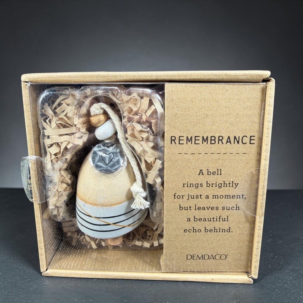 DEMDACO Inspired Bell Remembrance Ceramic Stoneware Heart Charm Cream White 3in